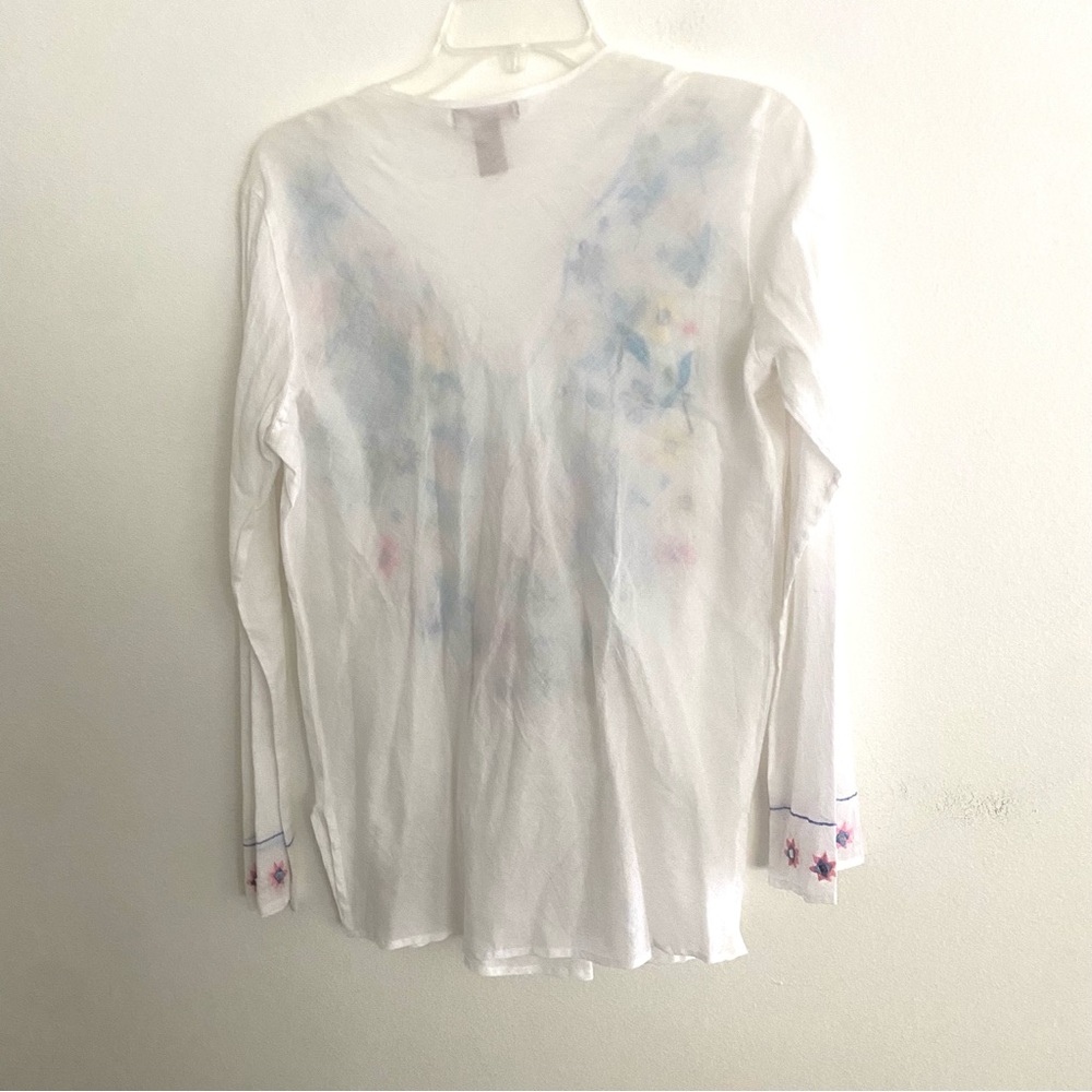 VINTAGE Y2K FOREVER 21 LONG SLEEVE EMBROIDERED FLORAL BOHO BLOUSE SIZE LARGE - Picture 3 of 4